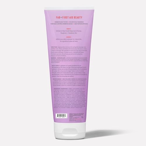 First Aid Beauty - KP Bump Eraser Body Scrub with 10% AHA, Keratosis Pilaris Exfoliator with Glycolic and Lactic acids, Helps Reduce Chicken Skin Bumps, Safe for Sensitive Skin, Strawberry Scent, 8 oz