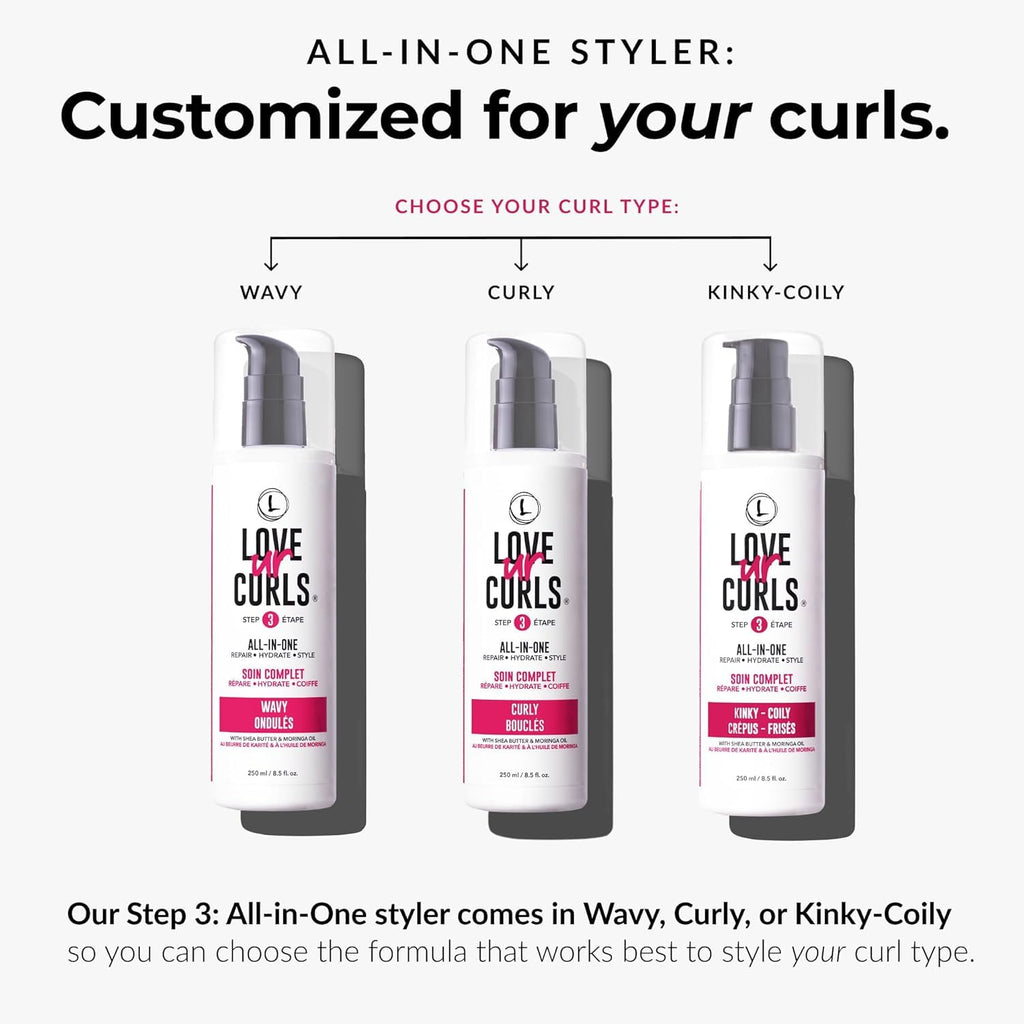 Love Ur Curls® All-in-One Curl Cream Styler for Curly Hair and Irish Sea Moss Hair Gel Bundle, Define, Hydrate and Style with Shea Butter, Medium Hold Curl Styling Gel to Reduce Excess Frizz