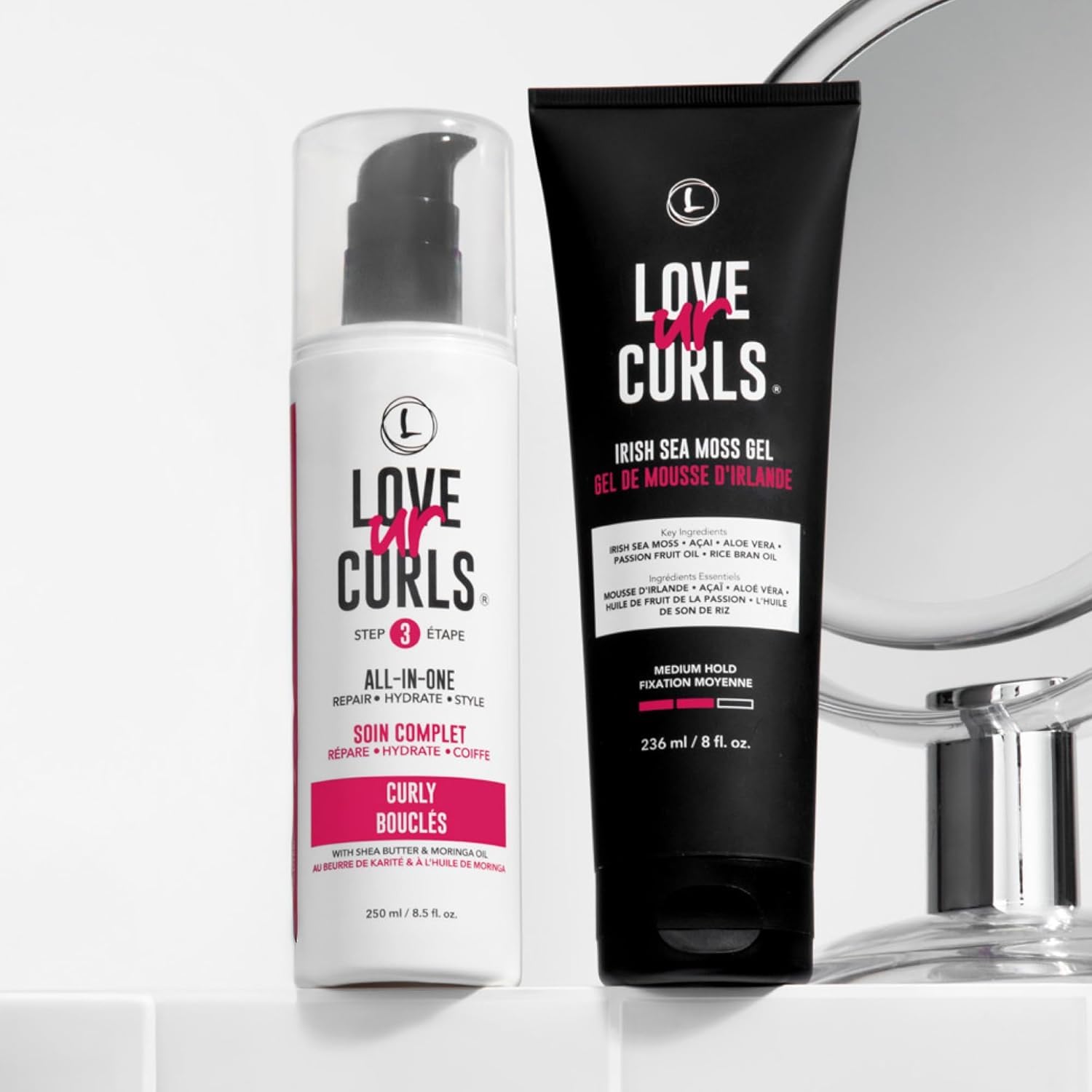 Love Ur Curls® All-in-One Curl Cream Styler for Curly Hair and Irish Sea Moss Hair Gel Bundle, Define, Hydrate and Style with Shea Butter, Medium Hold Curl Styling Gel to Reduce Excess Frizz