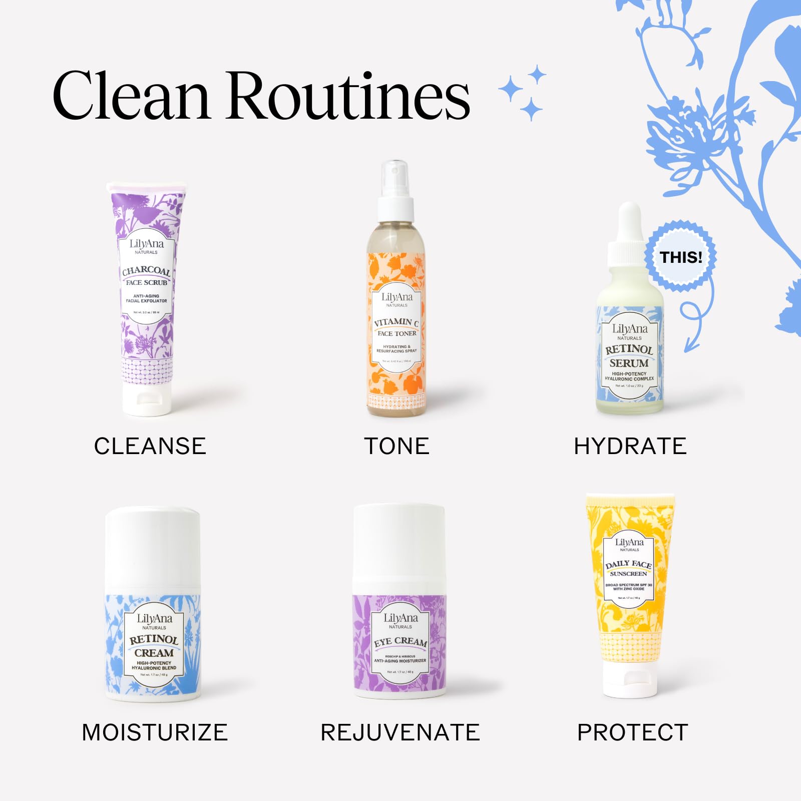 LilyAna Naturals Retinol Serum - Made in USA, Anti Aging Face Serum with Hyaluronic Acid and Vitamin E, Reduces Age Spots and Sun Damage, Promotes Collagen and Elastin (Retinol, 1oz)