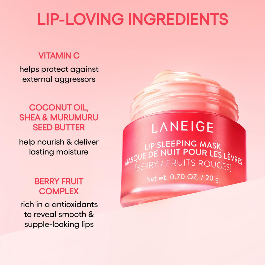 LANEIGE Lip Sleeping Mask, Berry: Nourishing Overnight Lip Treatment with Vitamin C, Shea & Murumuru Butter for Hydrating Dry, Flaky Lips