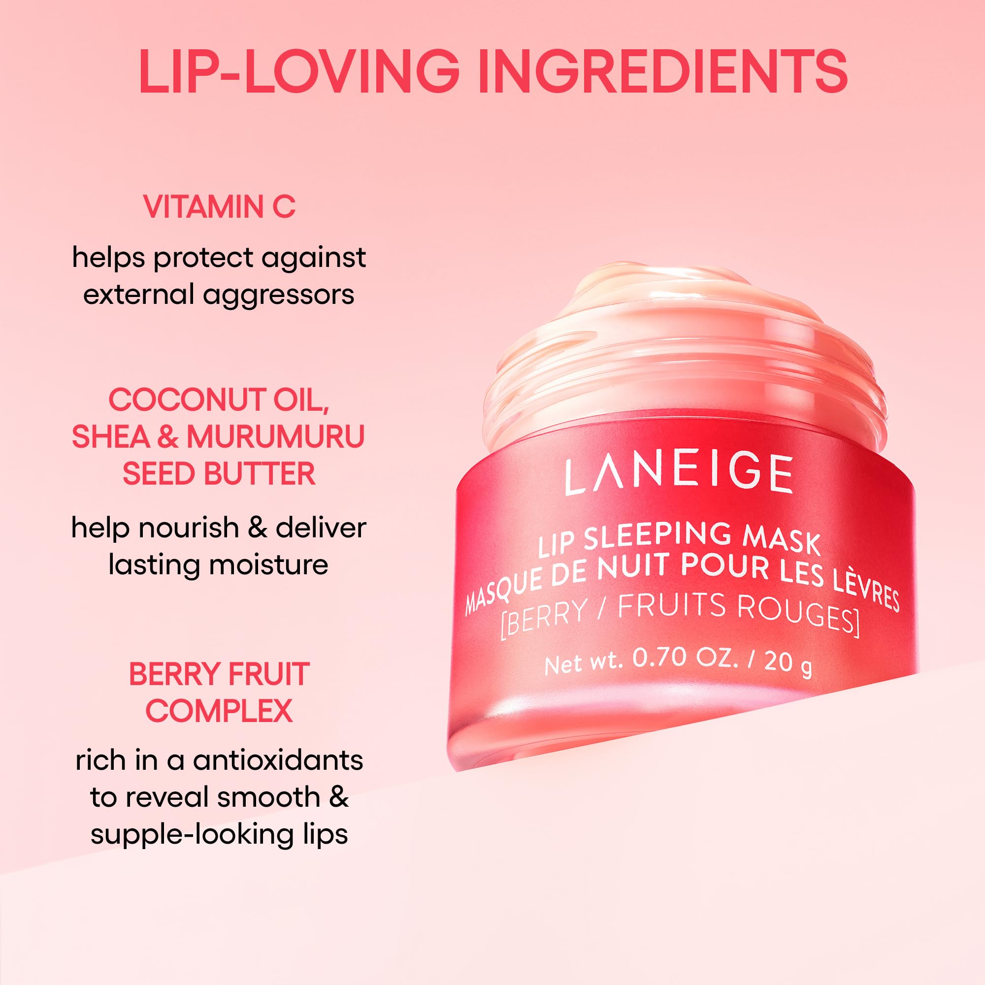 LANEIGE Lip Sleeping Mask, Berry: Nourishing Overnight Lip Treatment with Vitamin C, Shea & Murumuru Butter for Hydrating Dry, Flaky Lips