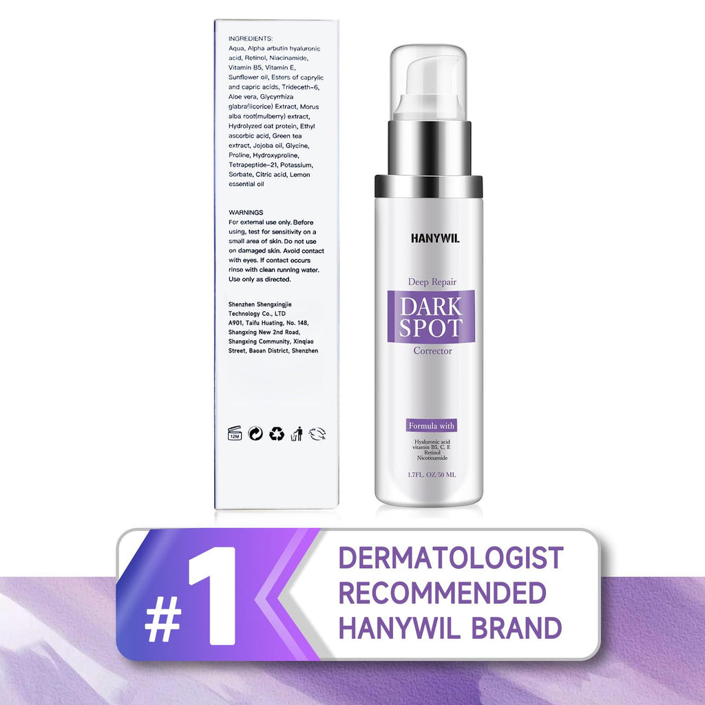 HANYWIL Dark Spot Remover for Face & Body Serum,Rapid Tone Repair Cream with Hyperpigmentation Treatment,Sun Spot, Age Spot & Melasma Remover,Dermatologist-Tested Brightening Retinol Serum (1.7 Fl Oz)