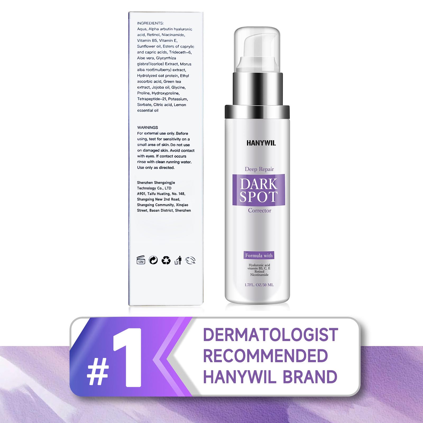 HANYWIL Dark Spot Remover for Face & Body Serum,Rapid Tone Repair Cream with Hyperpigmentation Treatment,Sun Spot, Age Spot & Melasma Remover,Dermatologist-Tested Brightening Retinol Serum (1.7 Fl Oz)