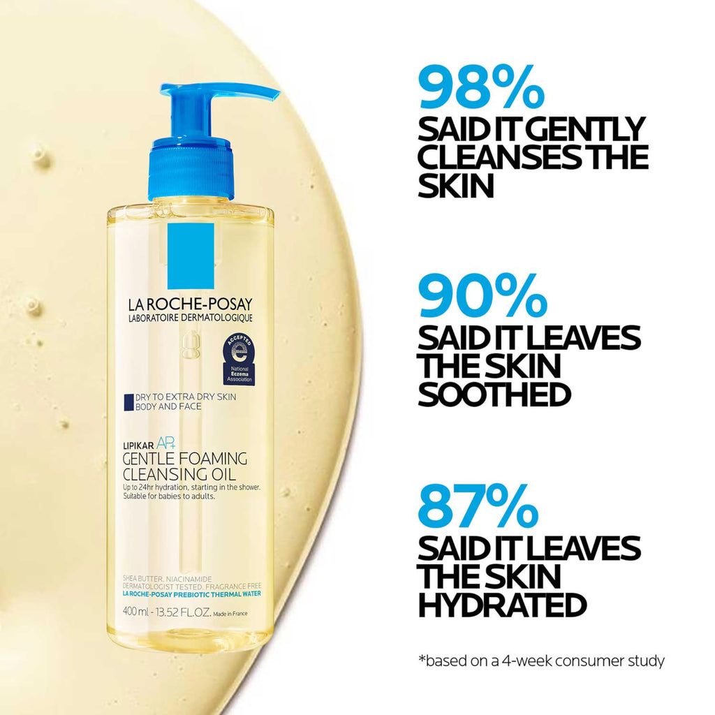 La Roche-Posay Lipikar AP+ Gentle Foaming Cleansing Oil, Gentle Oil Cleanser for Face and Body Formulated with Niacinamide, Long-Lasting 24-hour Hydration, Fragrance-Free & Soap Free
