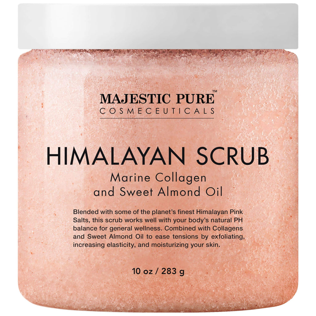MAJESTIC PURE Himalayan Pink Salt Body Scrub with Collagen and Sweet Almond Oil | Exfoliating Scrub for Skin Care, Stretch Marks, Acne, Cellulite | 10 oz