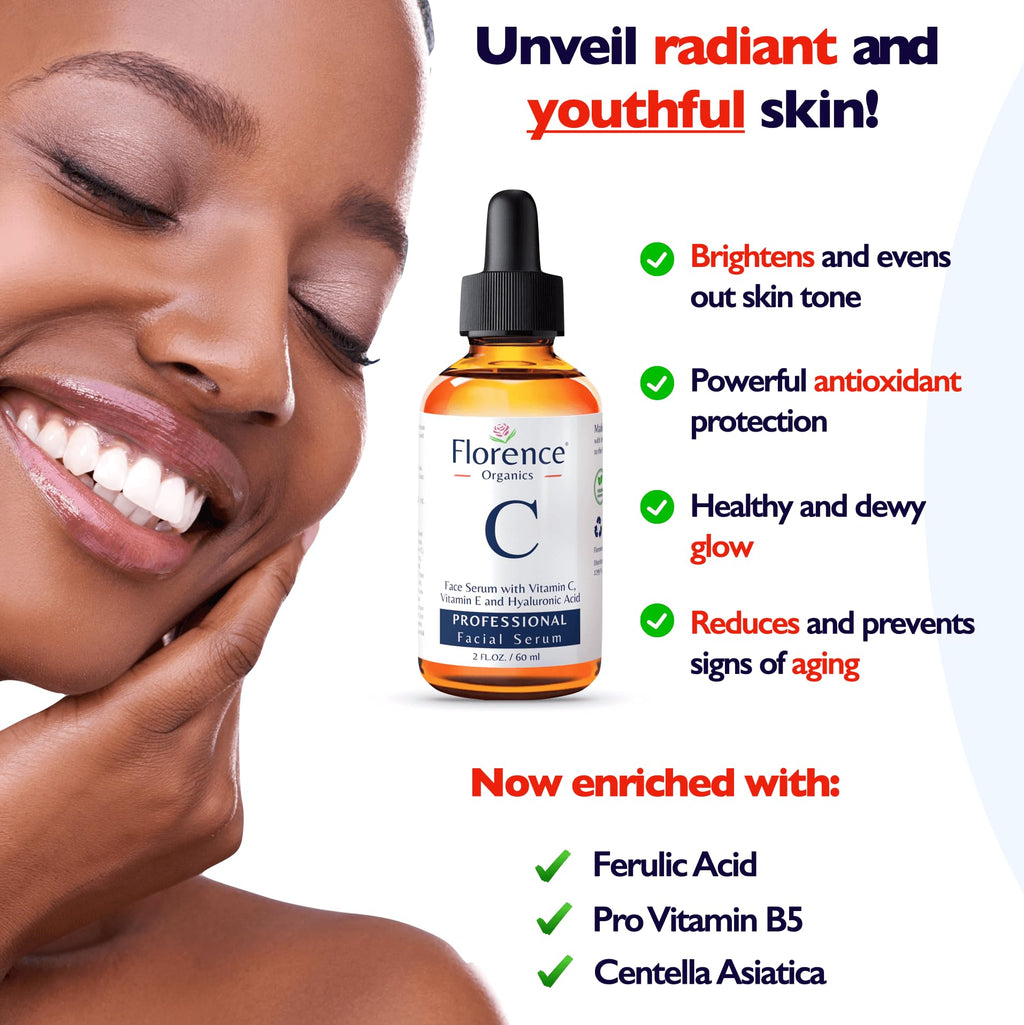 Vitamin C Serum For Face – Anti-Aging Facial Serum with Vitamin C, Hyaluronic Acid, Niacinamide, B5 & Vit E. Brightening Facial Essence for Dark Spots, Fine Lines, Wrinkles & Glowing Skin, 2 Fl Oz
